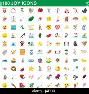 100 joy icons set, cartoon style Stock Vector