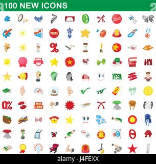 100 new icons set, cartoon style Stock Vector