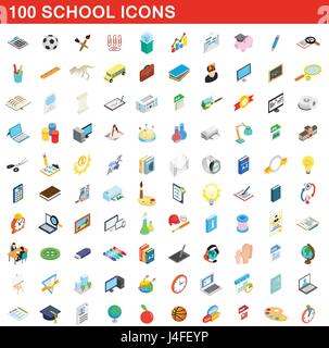 100 school icons set, isometric 3d style Stock Vector