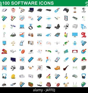 100 software icons set, cartoon style Stock Vector