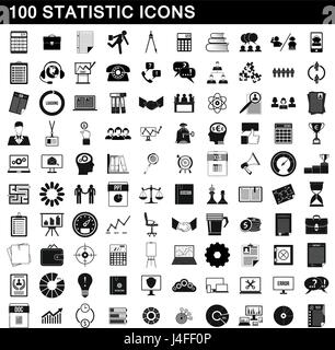 100 statistic icons set, simple style Stock Vector