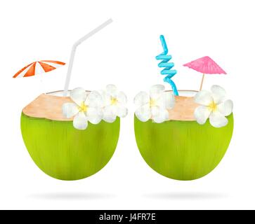 real 3d coconut water drink with white plastic tube Stock Vector