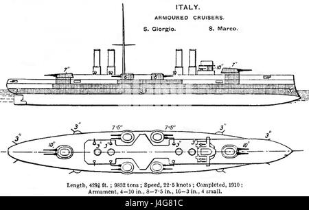 San Marco class cruiser diagrams Brasseys 1923 Stock Photo