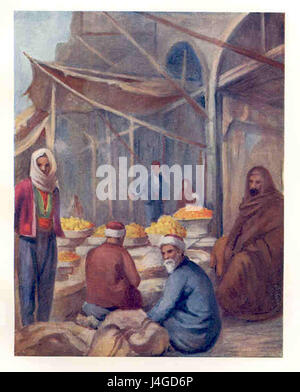 Syria THE FRUIT BAZAAR. DAMASCUS. 1908. Old Vintage Color Print. Stock Photo
