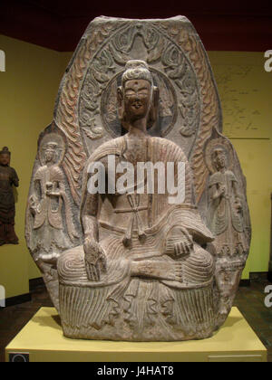 Seated Buddha with Attending Bodhisattva, China, Northern Wei Dynasty, early 6th century AD, limestone   Worcester Art Museum   IMG 7555 Stock Photo