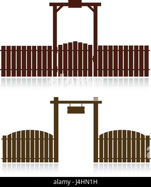 Set of wooden fences isolated on white Stock Vector