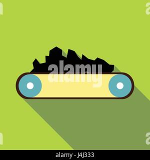 Conveyor belt carrying coal icon, flat style Stock Vector
