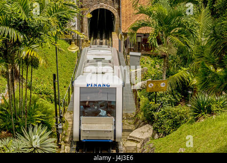 Penang Hill cable train taking people to summit of Penang Hill in Penang Malaysia Stock Photo