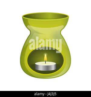 Green aromatherapy lamp oil burner spa icon flat. Stock Vector