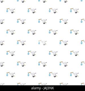 Stork with baby pattern, cartoon style Stock Vector