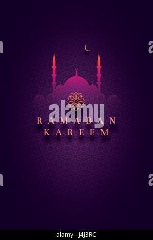 Islamic greeting card design. Ideal for Ramadan. Paper art style vector illustration. Elements are layered separately in vector file. Stock Vector