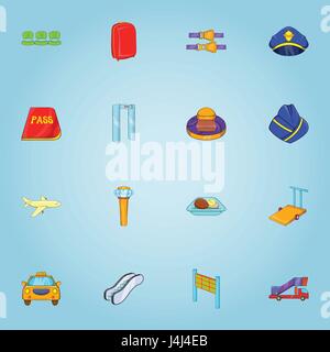 Flights icons set, cartoon style Stock Vector