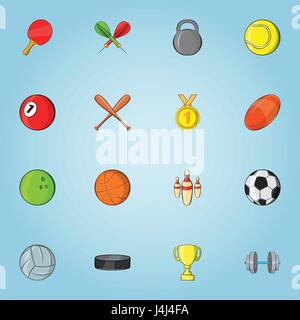 Sports stuff icons set, cartoon style Stock Vector