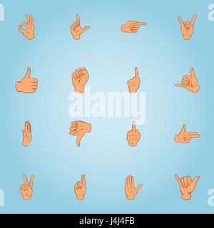 Gestures icons set, cartoon style Stock Vector