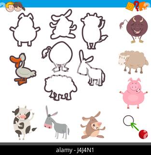 Cartoon Illustration of Educational Activity of Matching Shapes for Children with Animal Characters Stock Vector