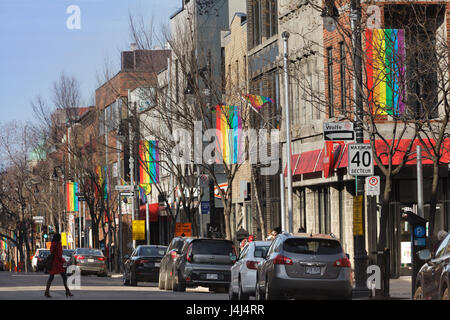 Rue Sainte-Catherine Est, Montreal, Quebec, Canada Stock Photo