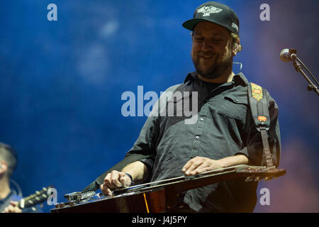 Anders Beck, dobroist of Greensky Bluegrass performs at the 2017 Beale Street Music Festival at Tom Lee Park in Memphis, Tenn. on May 5, 2017. Stock Photo