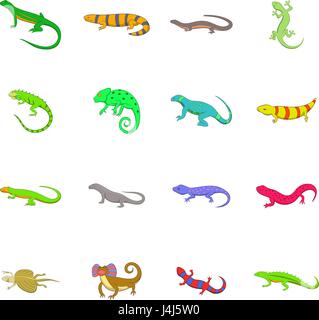 Lizard icons set, cartoon style Stock Vector