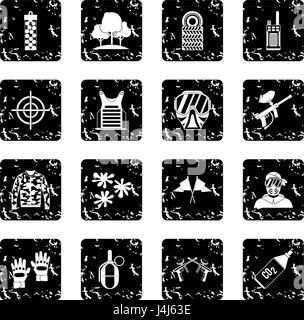 Paintball icons set, grunge style Stock Vector