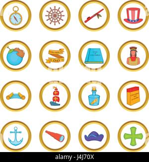 Columbus Day vector set, cartoon style Stock Vector