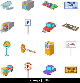 Parking items icons set, cartoon style Stock Vector