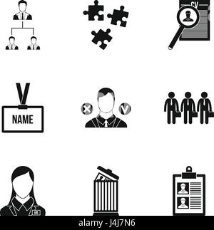 Staffing agency icons set, simple style Stock Vector