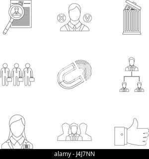 Team icons set, outline style Stock Vector