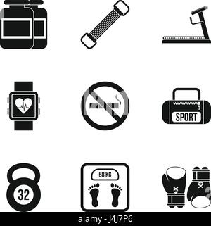 Gym icons set, simple style Stock Vector