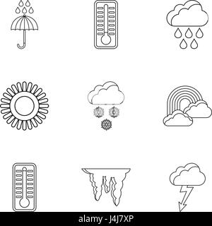 Weather icons set, outline style Stock Vector