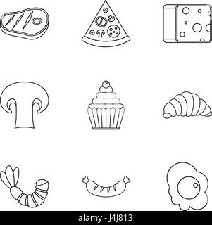 Brunch icons set, outline style Stock Vector