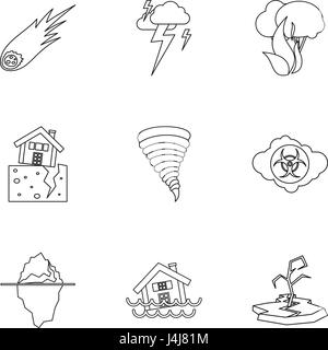 Natural disasters icons set, outline style Stock Vector