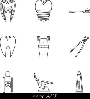 Teeth icons set, outline style Stock Vector