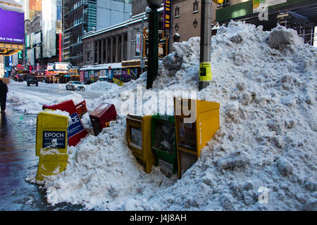 Snow build up on the new york street Stock Photo