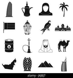 UAE travel icons set, simple style Stock Vector