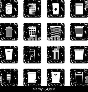 Trash can set icons, grunge style Stock Vector