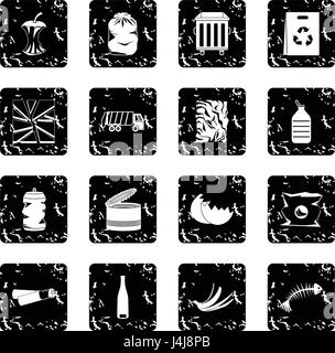 Waste and garbage set icons, grunge style Stock Vector