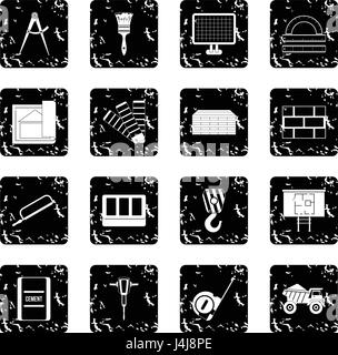 Construction set icons, grunge style Stock Vector