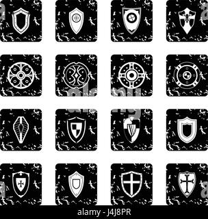 Shields set set icons, grunge style Stock Vector
