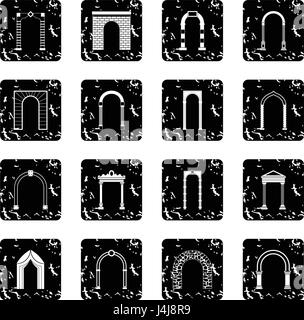 Arch set set icons, grunge style Stock Vector