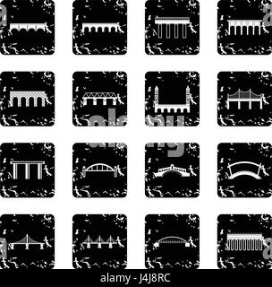 Bridge set set icons, grunge style Stock Vector