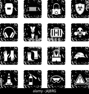 Safety set icons, grunge style Stock Vector
