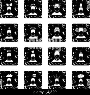 Stress set icons, grunge style Stock Vector