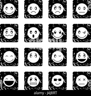 Emoticon set icons, grunge style Stock Vector