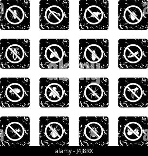 No insect sign set icons, grunge style Stock Vector
