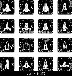 Rocket set icons, grunge style Stock Vector