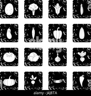 Vegetables set icons, grunge style Stock Vector