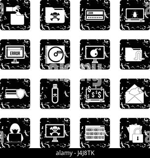 Criminal activity set icons, grunge style Stock Vector