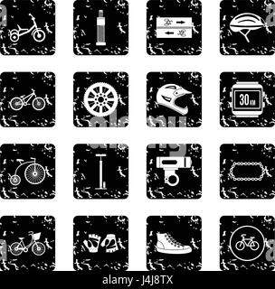 Biking set icons, grunge style Stock Vector