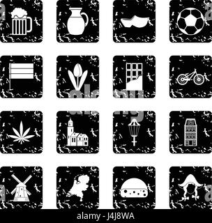 Netherlands set icons, grunge style Stock Vector