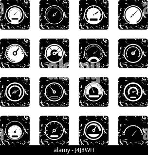 Speedometer set icons, grunge style Stock Vector